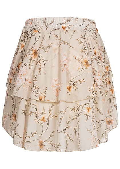 Styleboom Fashion Damen Mini Stufenrock 2-lagig Floraler Print beige