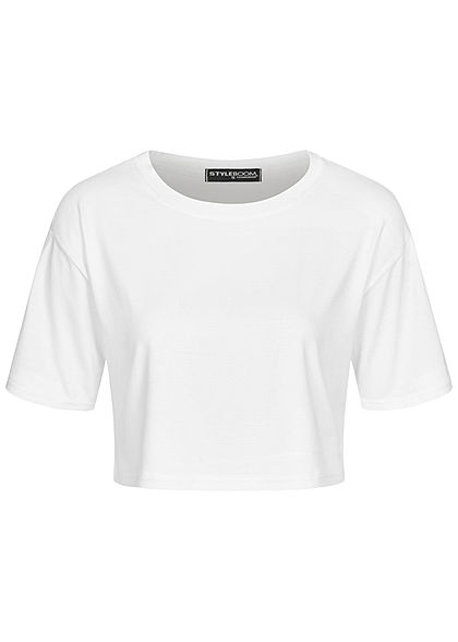 Styleboom Fashion Dames Cropped oversized T-shirt wit
