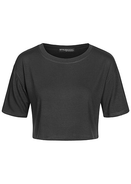 Styleboom Fashion Dames Cropped Oversized T-Shirt zwart - Art.-Nr.: 20086249