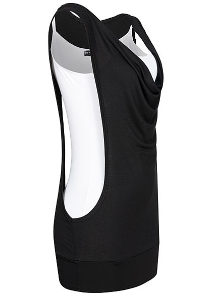 Styleboom Fashion Damen 2in1 Wasserfall Top schwarz weiss