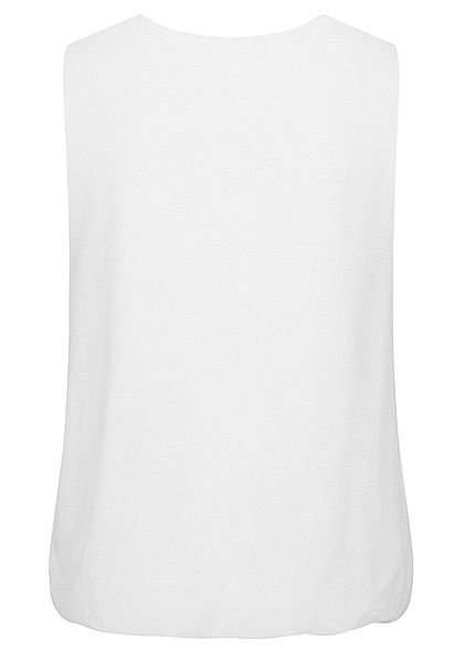 Styleboom Fashion Damen V-Neck Chiffon Top Wasserfall Optik weiss
