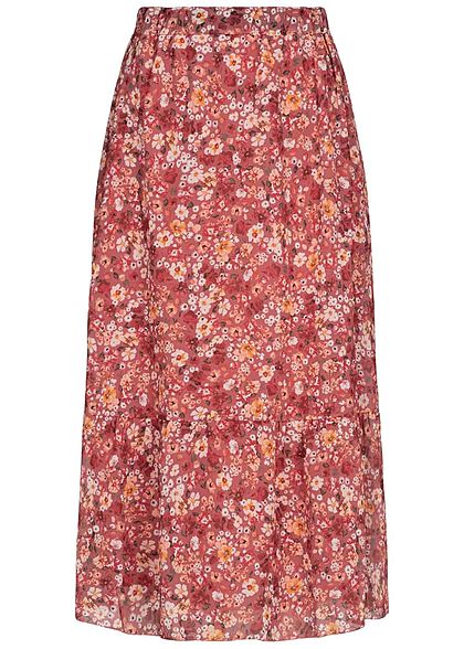 Styleboom Fashion Damen Longform Chiffon Rock Blumen Muster 2-lagig rosa - Art.-Nr.: 20086281