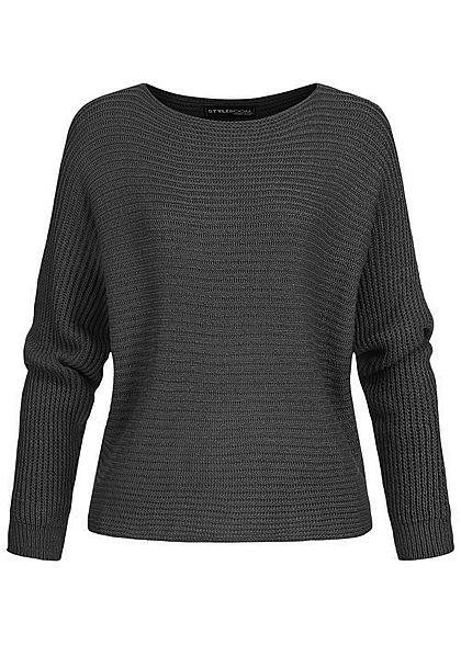 Styleboom Fashion Damen Oversized Strickpullover Fledermausärmel schwarz