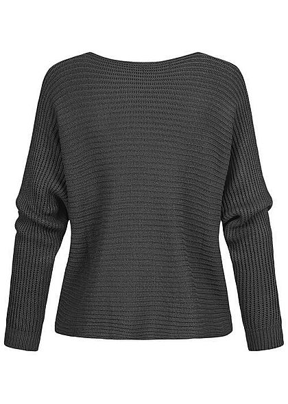 Styleboom Fashion Damen Oversized Strickpullover Fledermausärmel schwarz