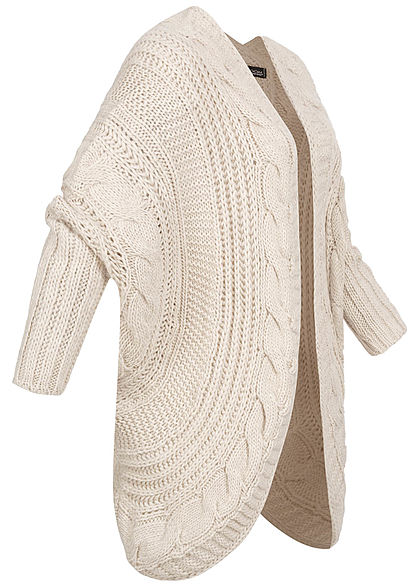 Styleboom Fashion Damen Grobstrick Cardigan Rückenausschnitt beige