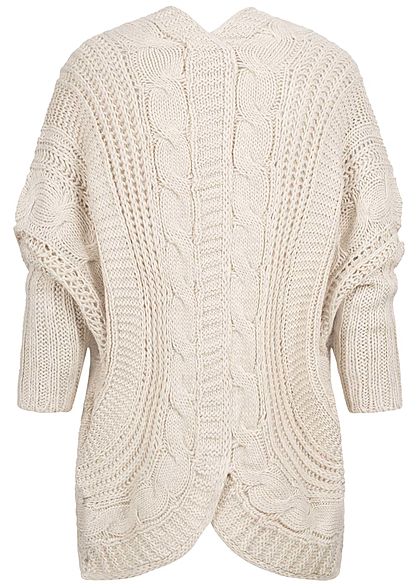 Styleboom Fashion Damen Grobstrick Cardigan Rückenausschnitt beige
