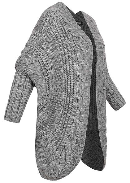 Styleboom Fashion Damen Grobstrick Cardigan Rückenausschnitt dunkel grau
