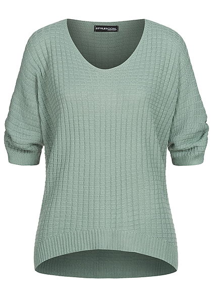 Styleboom Fashion Damen V-Neck Oversized Strickpullover jade grün