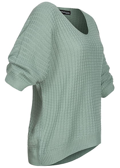 Styleboom Fashion Damen V-Neck Oversized Strickpullover jade grün