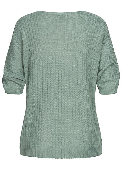 Styleboom Fashion Damen V-Neck Oversized Strickpullover jade grün