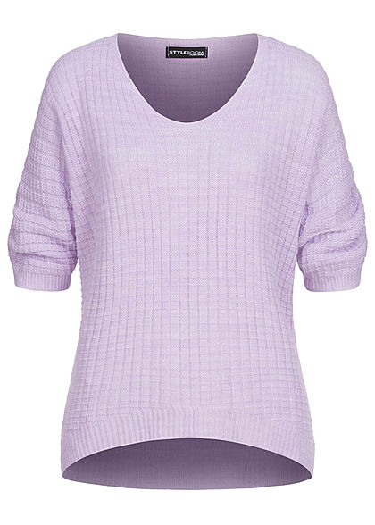 Styleboom Fashion Damen V-Neck Oversized Strickpullover lila