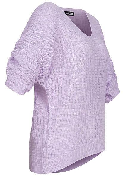 Styleboom Fashion Damen V-Neck Oversized Strickpullover lila