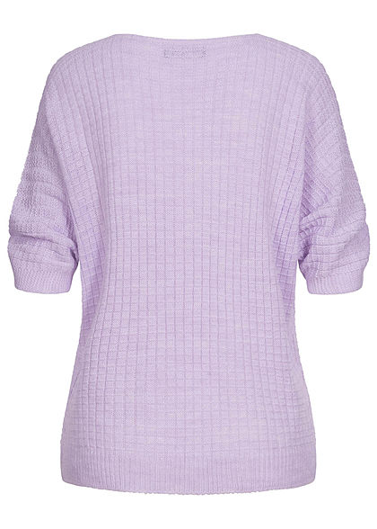 Styleboom Fashion Damen V-Neck Oversized Strickpullover lila