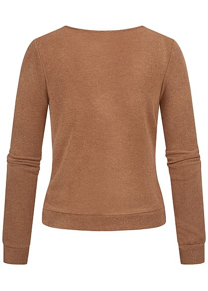 Styleboom Fashion Dames V Neck Soft Touch Trui camel bruin