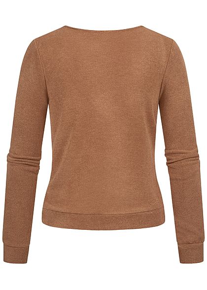 Styleboom Fashion Dames V-Neck Soft Touch Trui camel bruin