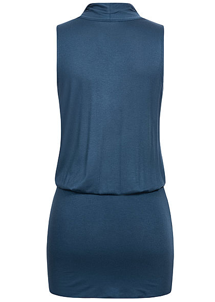 Seventyseven Lifestyle Damen V-Neck Viskose Kleid inkl. Gürtel Wickeloptik navy blau