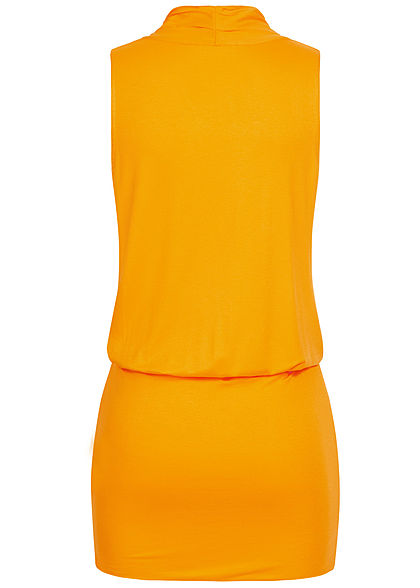 Seventyseven Lifestyle Dames Viscose Jurk met v-hals en ceintuur geel