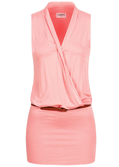 Seventyseven Lifestyle Dames V-Neck Viscose Jurk met Riem Wikkel Look roze