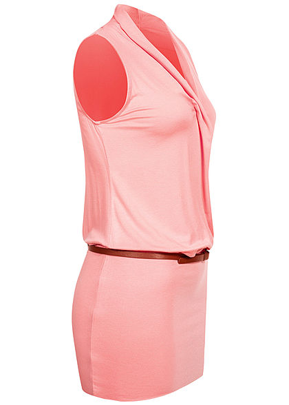 Seventyseven Lifestyle Dames V-Neck Viscose Jurk met Riem Wikkel Look roze