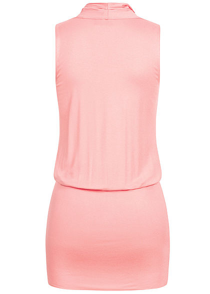 Seventyseven Lifestyle Dames V-Neck Viscose Jurk met Riem Wikkel Look roze