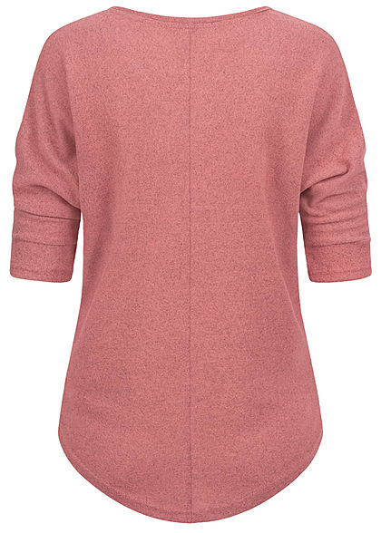 Hailys Damen 3/4 Fledermausarm V-Neck Melange Shirt Vokuhila dusty dunkel rosa