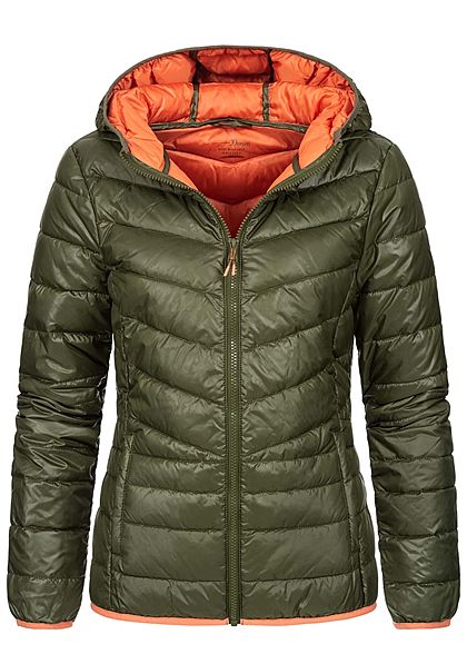 Tom Tailor Damen leichte Steppjacke mit Kapuze 2-Pockets deep oliv grün