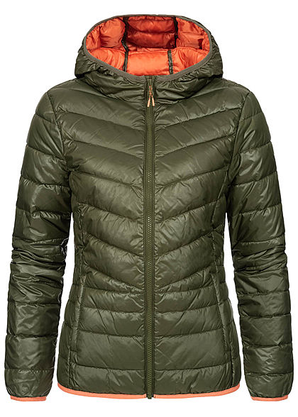 Tom Tailor Damen leichte Steppjacke mit Kapuze 2-Pockets deep oliv grün
