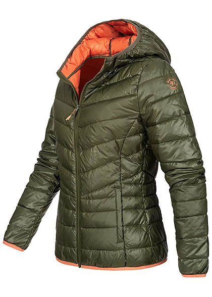 Tom Tailor Damen leichte Steppjacke mit Kapuze 2-Pockets deep oliv grün
