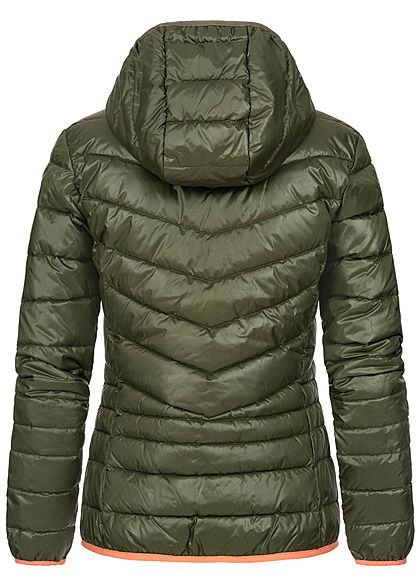 Tom Tailor Damen leichte Steppjacke mit Kapuze 2-Pockets deep oliv grün