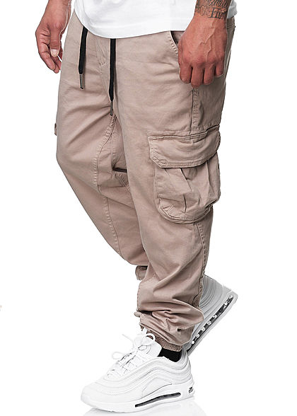 Urban Surface Herren Cargo Jeans Hose 6-Pockets Kontrast Tunnelzug string beige