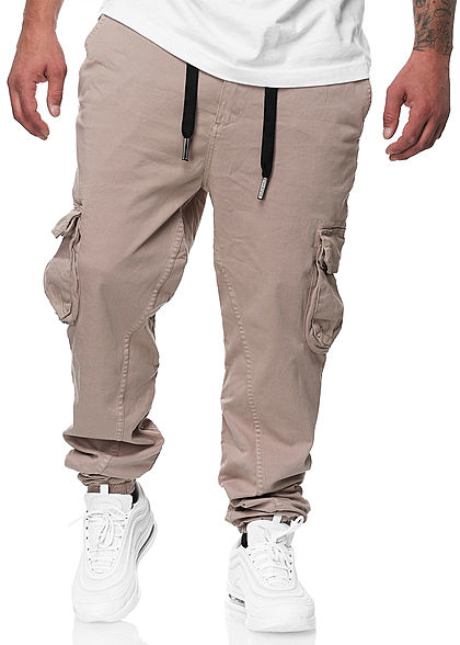 Urban Surface Herren Cargo Jeans Hose 6-Pockets Kontrast Tunnelzug string beige