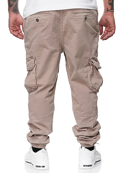 Urban Surface Herren Cargo Jeans Hose 6-Pockets Kontrast Tunnelzug string beige