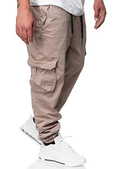 Urban Surface Herren Cargo Jeans Hose 6-Pockets Kontrast Tunnelzug string beige