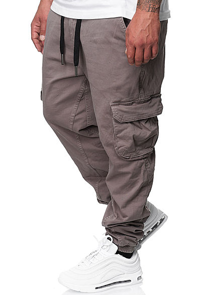 Urban Surface Herren Cargo Jeans Hose 6-Pockets Kontrast Tunnelzug warm dunkel grau - Art.-Nr.: 20094243