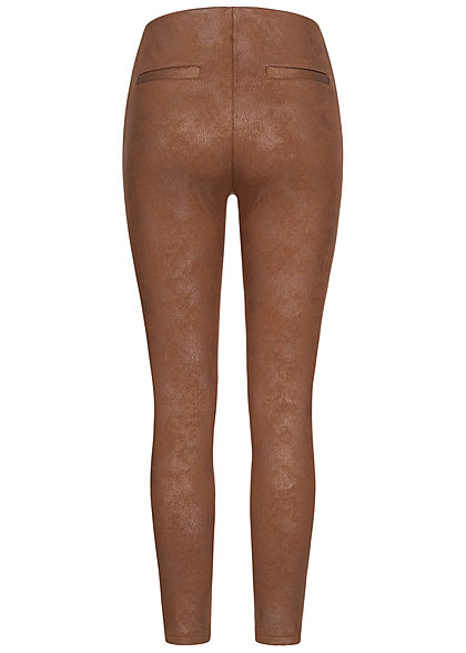 Hailys Damen Kunstleder Leggings 2 Deko Taschen hinten Gummibund cognac