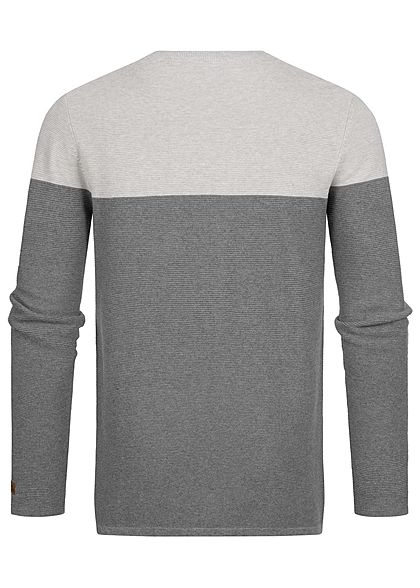 Sublevel Herren Ribbed 2-Tone Pullover Sweater Brusttasche hell grau dunkel grau