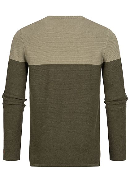 Sublevel Herren Ribbed 2-Tone Pullover Sweater Brusttasche oliv grün