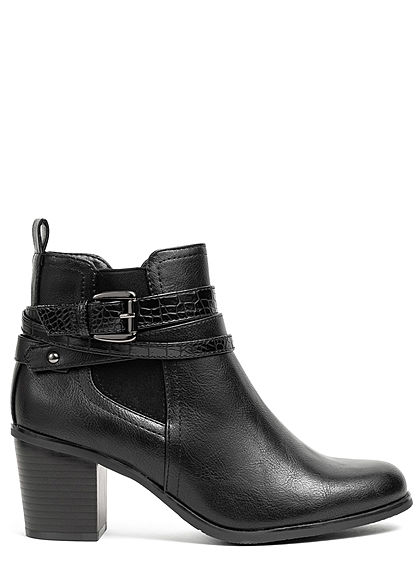 Seventyseven Lifestyle Damen Schuh Kunstleder Stiefelette Blockabsatz 6cm schwarz