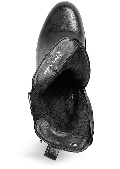 Seventyseven Lifestyle Damen Schuh Kunstleder Stiefelette Blockabsatz 6cm schwarz