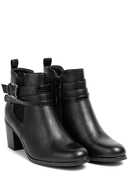 Seventyseven Lifestyle Damen Schuh Kunstleder Stiefelette Blockabsatz 6cm schwarz