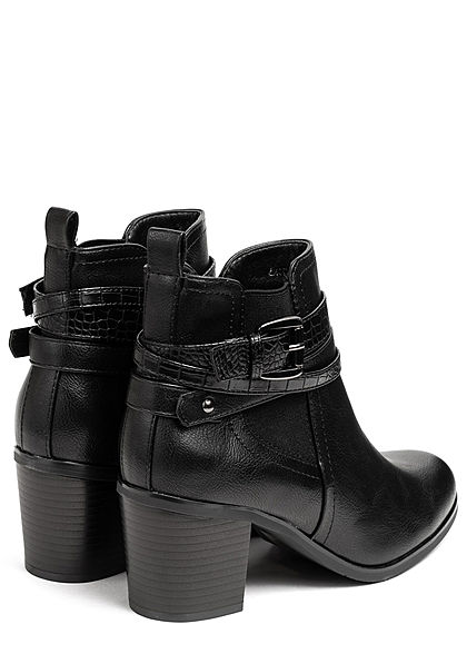 Seventyseven Lifestyle Damen Schuh Kunstleder Stiefelette Blockabsatz 6cm schwarz