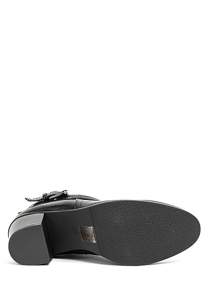 Seventyseven Lifestyle Damen Schuh Kunstleder Stiefelette Blockabsatz 6cm schwarz