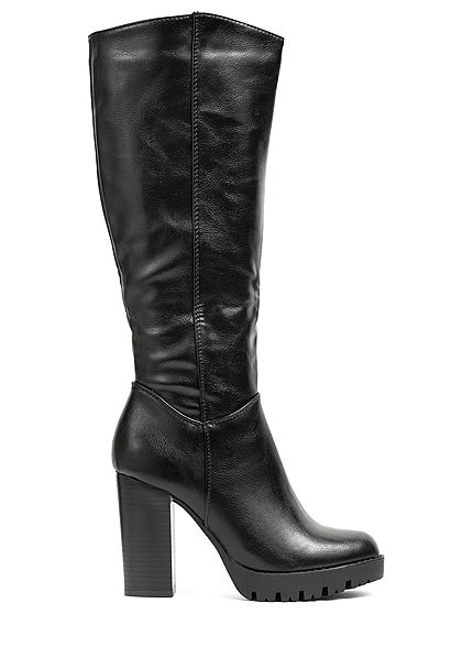 Seventyseven Lifestyle Damen Schuh Kunstleder Stiefel Blockabsatz 10cm schwarz