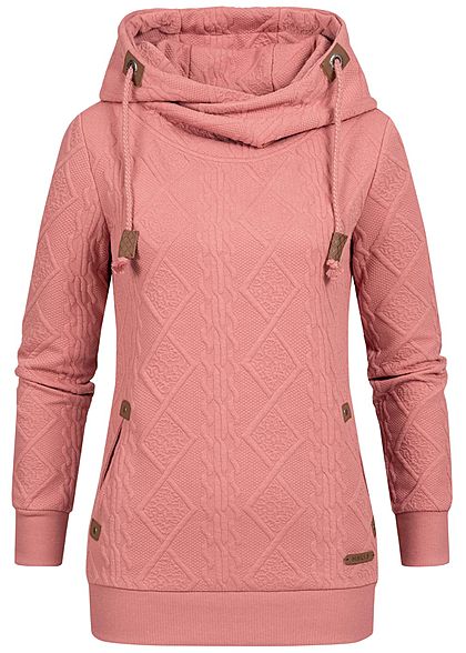 Hailys Damen Struktur Hoodie überlappende Kapuze 2-Pockets dusty dunkel rosa