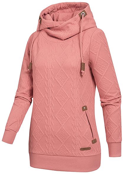 Hailys Damen Struktur Hoodie überlappende Kapuze 2-Pockets dusty dunkel rosa