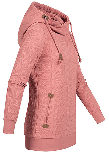 Hailys Damen Struktur Hoodie überlappende Kapuze 2-Pockets dusty dunkel rosa