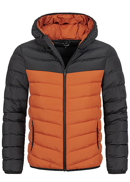 Brave Soul Herren 2-Tone Steppjacke mit Kapuze 2-Pocket orange schwarz