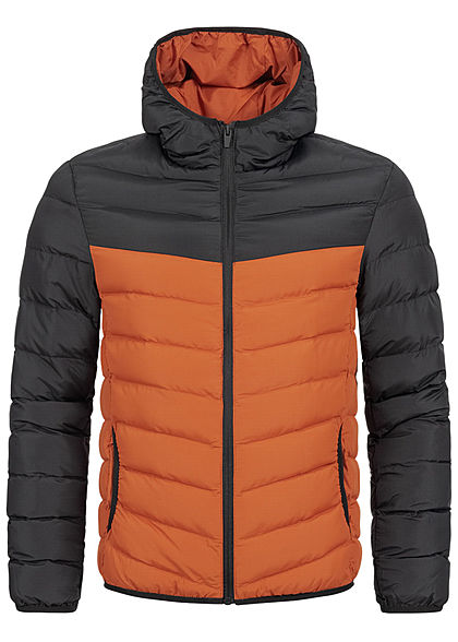 Brave Soul Herren 2-Tone Steppjacke mit Kapuze 2-Pocket orange schwarz