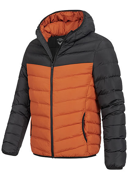 Brave Soul Herren 2-Tone Steppjacke mit Kapuze 2-Pocket orange schwarz