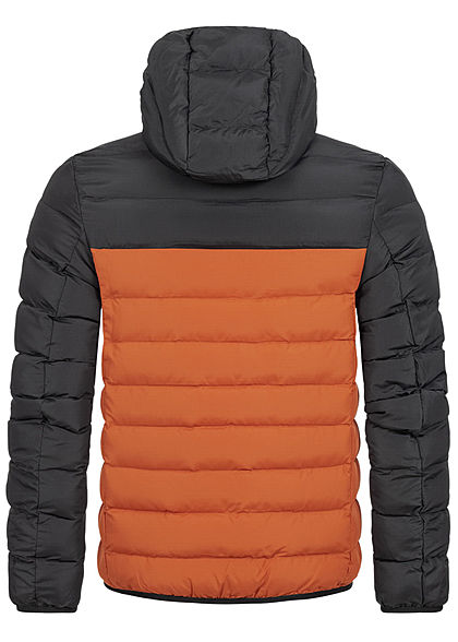 Brave Soul Herren 2-Tone Steppjacke mit Kapuze 2-Pocket orange schwarz